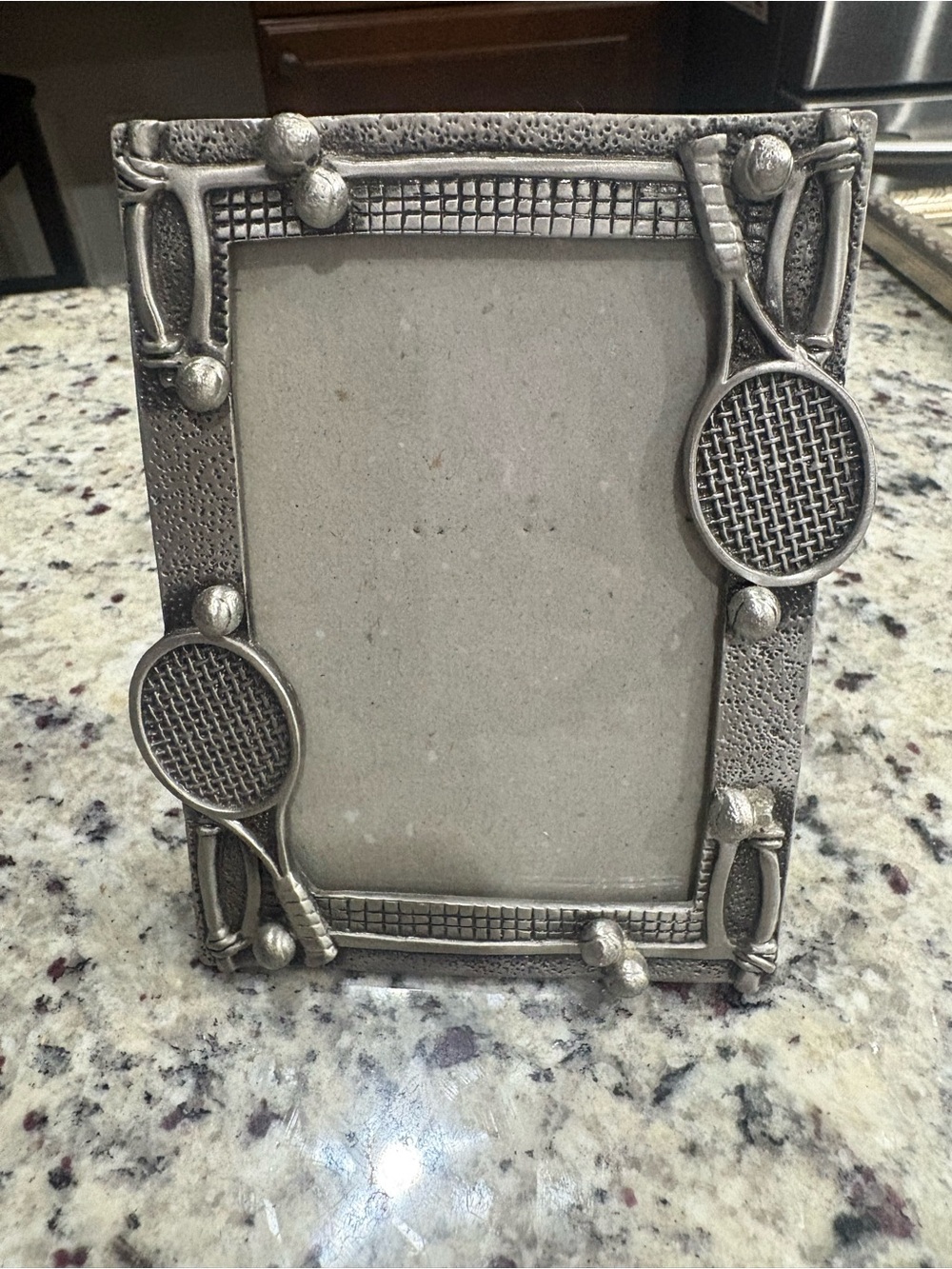 Tennis theme silver tone metal picture frame Preowned good used condition